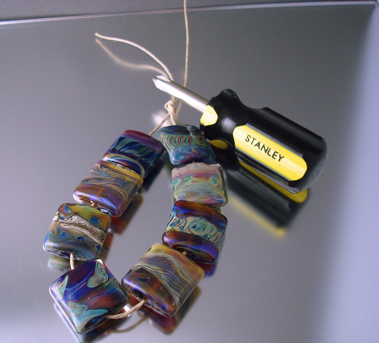 Loribeads - StrikingColor Tiles- handmade glass lampwork focal bead