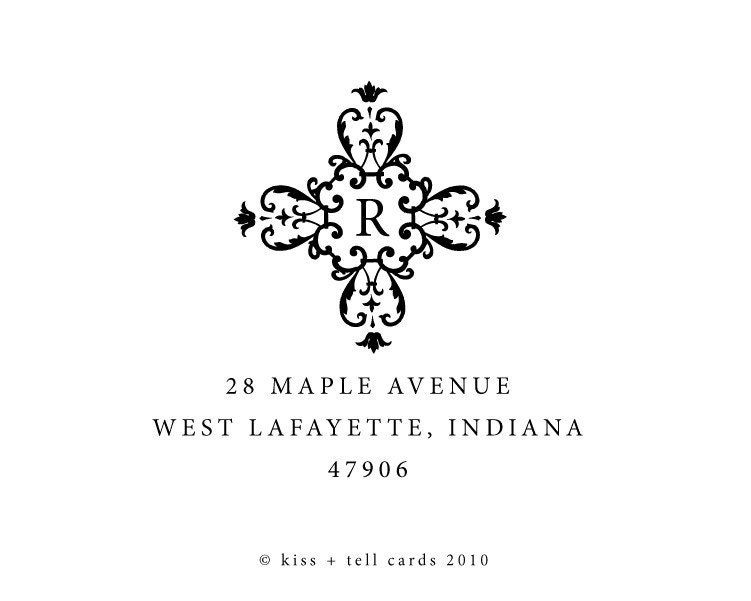 ornate monogram rubber address stamp - self-inking