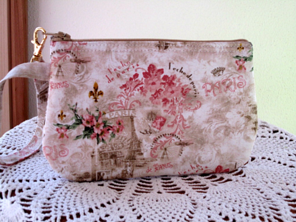 Shabby Clutch Wristlet Zipper Gadget Pouch Purse Chic Memories of Paris