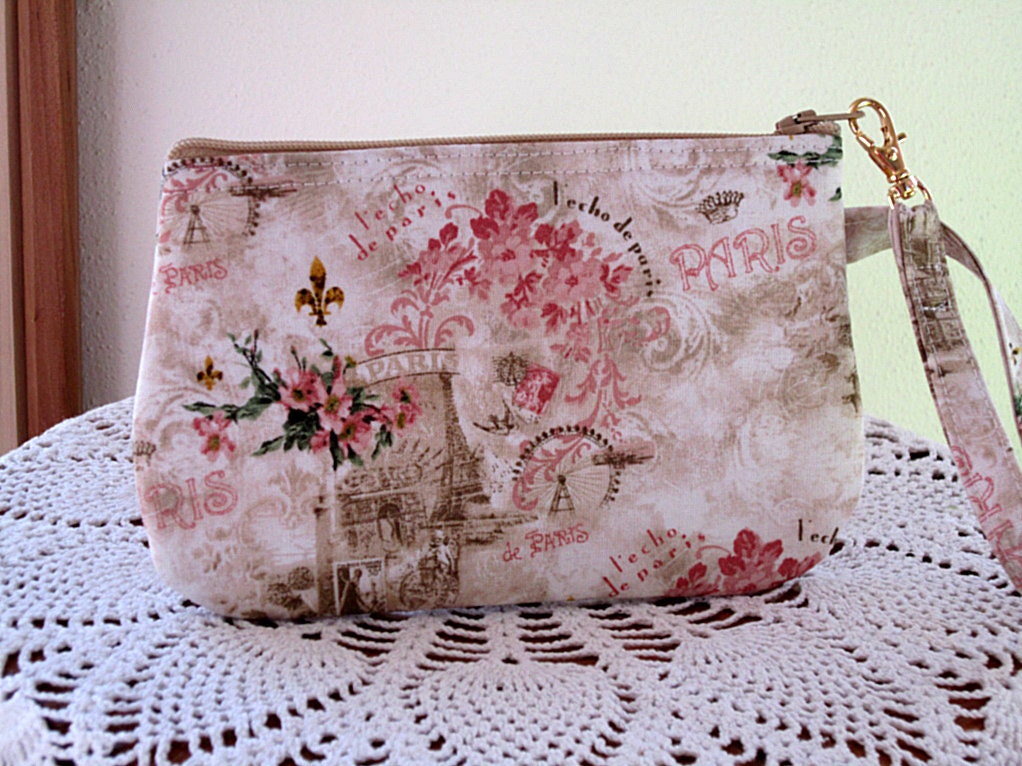 Shabby Clutch Wristlet Zipper Gadget Pouch Purse Chic Memories of Paris
