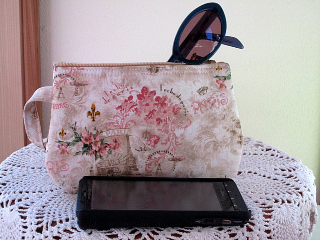 Shabby Clutch Wristlet Zipper Gadget Pouch Purse Chic Memories of Paris