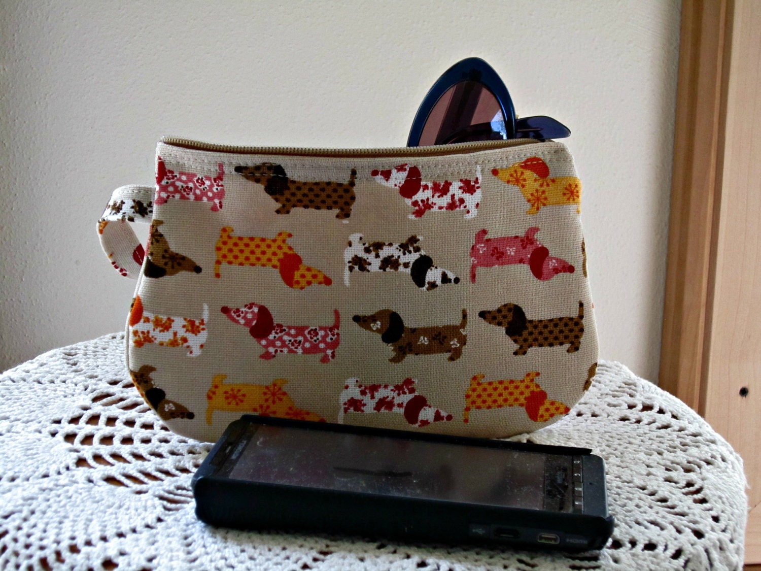 Clutch Wristlet Zipper Gadget Pouch Doxies on Parade