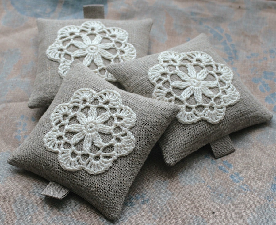 Lavender sachets -- crochet motif -- set of 3