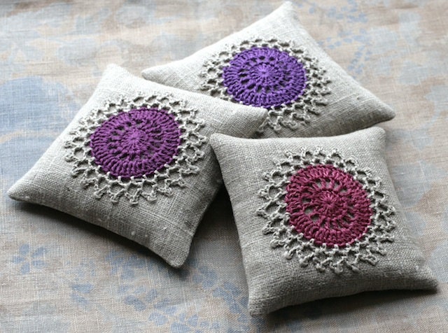 Lavender sachets -- crochet motif -- set of 3