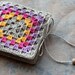 Small Linen Needle Book with Crocheted detail -- Granny Square