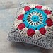 Linen  pincushion - crochet motif