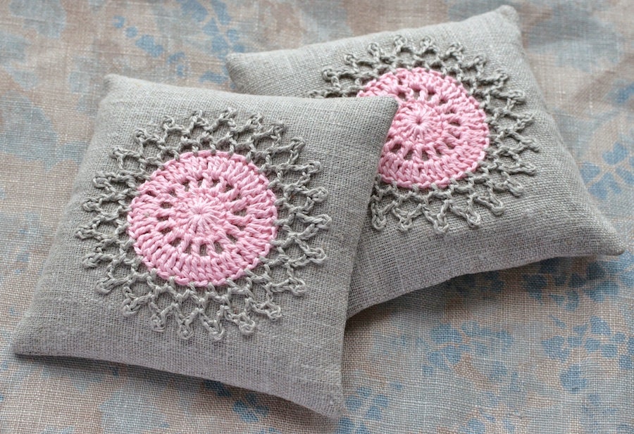 Lavender sachets -- crochet motif -- set of 2