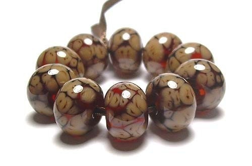 Handmade Lampwork Glass Beads in Coffee and Cream set of 10 - Cafe au Lait