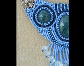 Blue Lillies - Artisan Handmade Bead Embroidered Polymer Clay Necklace