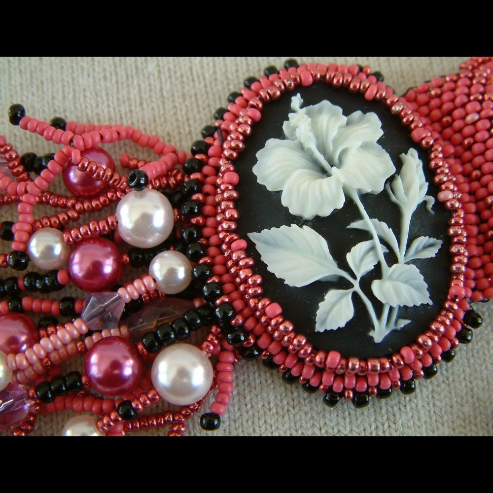 Fushia Fusion - Artisan Handmade Bead Embroidered Bracelet