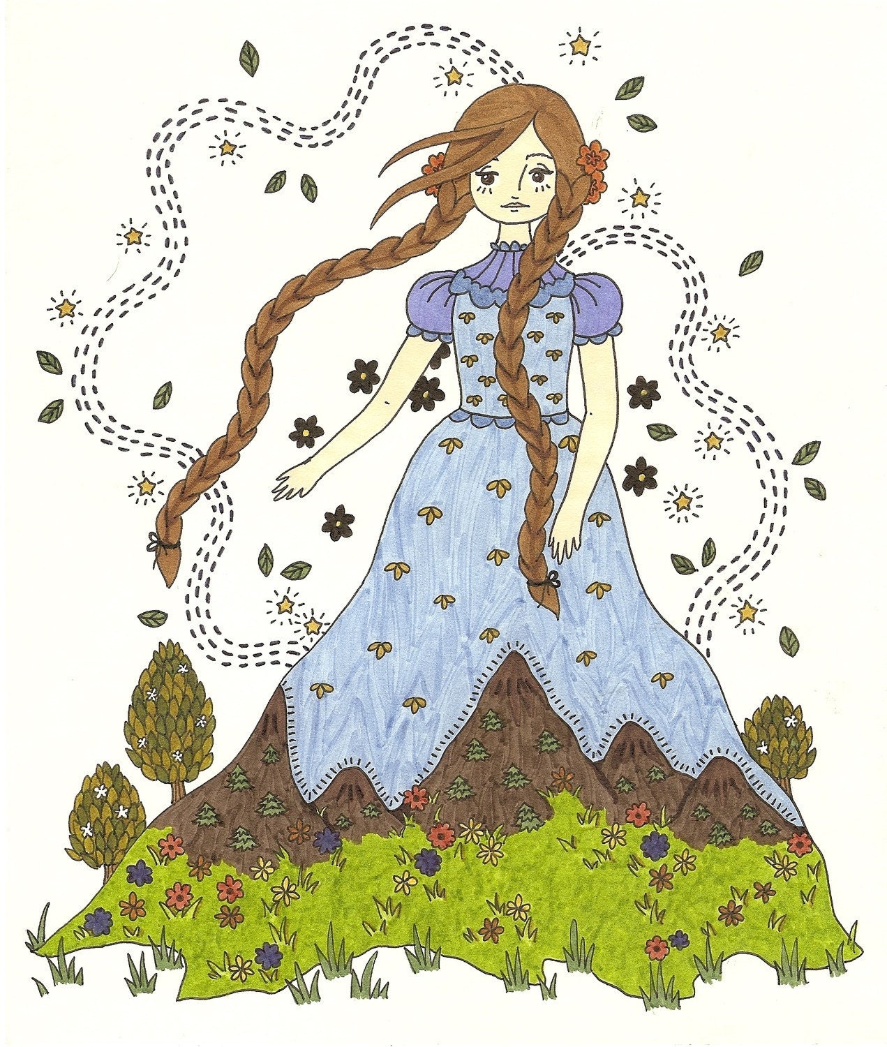 original drawing - girl of the mountains