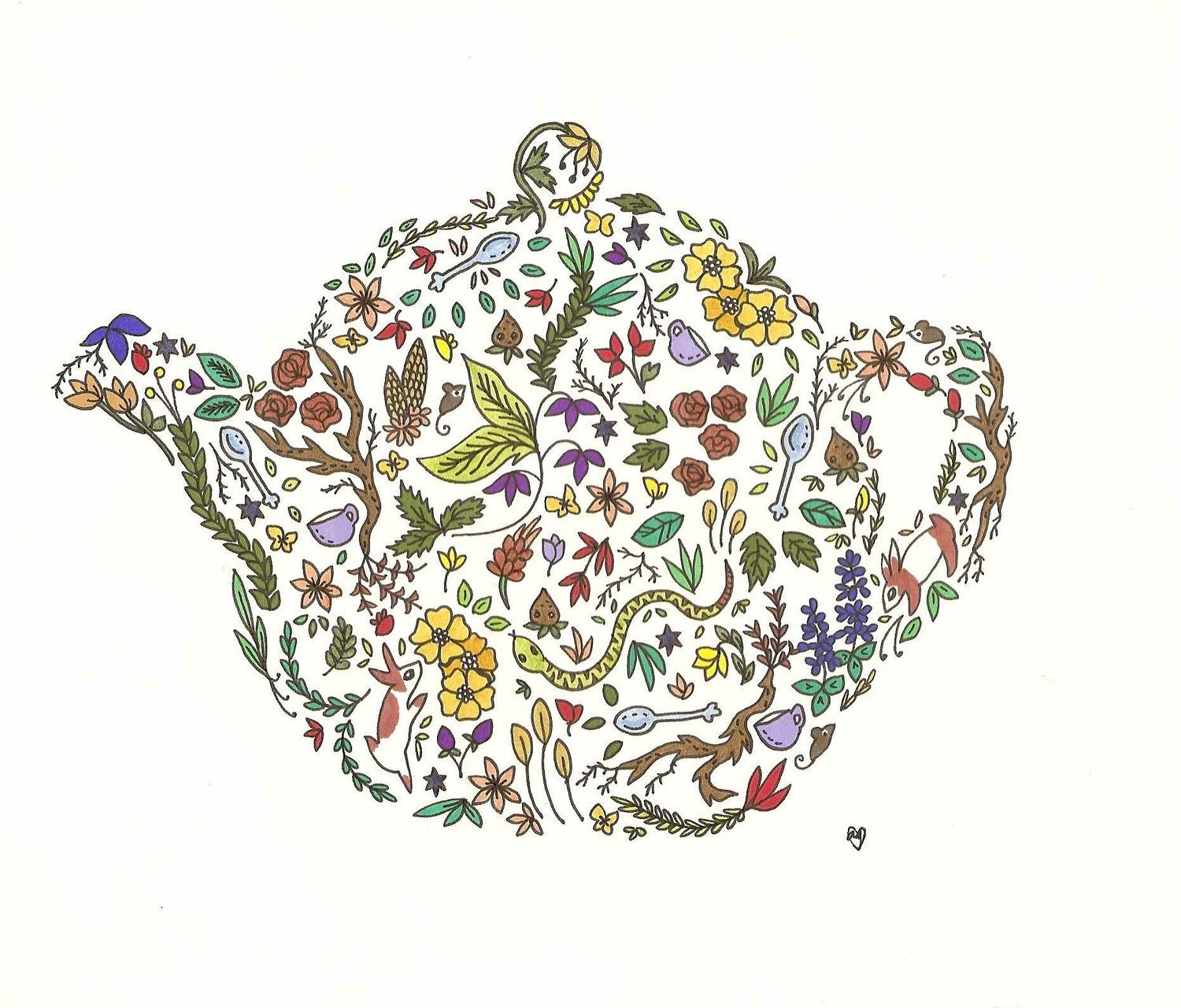 the tea is in the garden original illustration