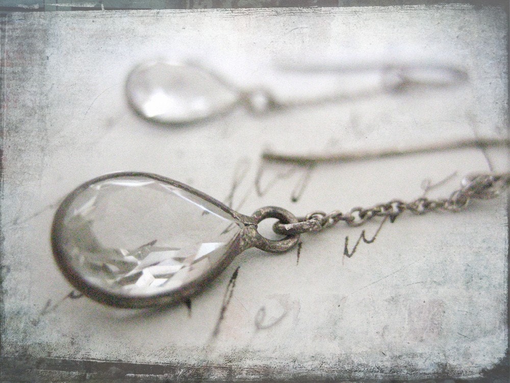 Sweet Memories Vintage Inspired White Topaz Teardrop Earrings, Oxidized Sterling Silver