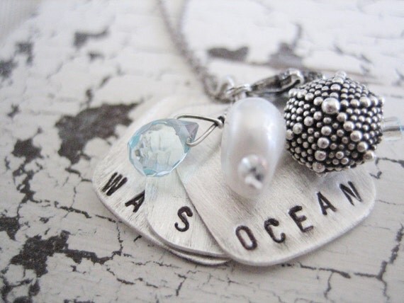 custom hand stamped necklace. Waves, Surf, Ocean Necklace, Beach Inspired Handstamped Silver Jewelry