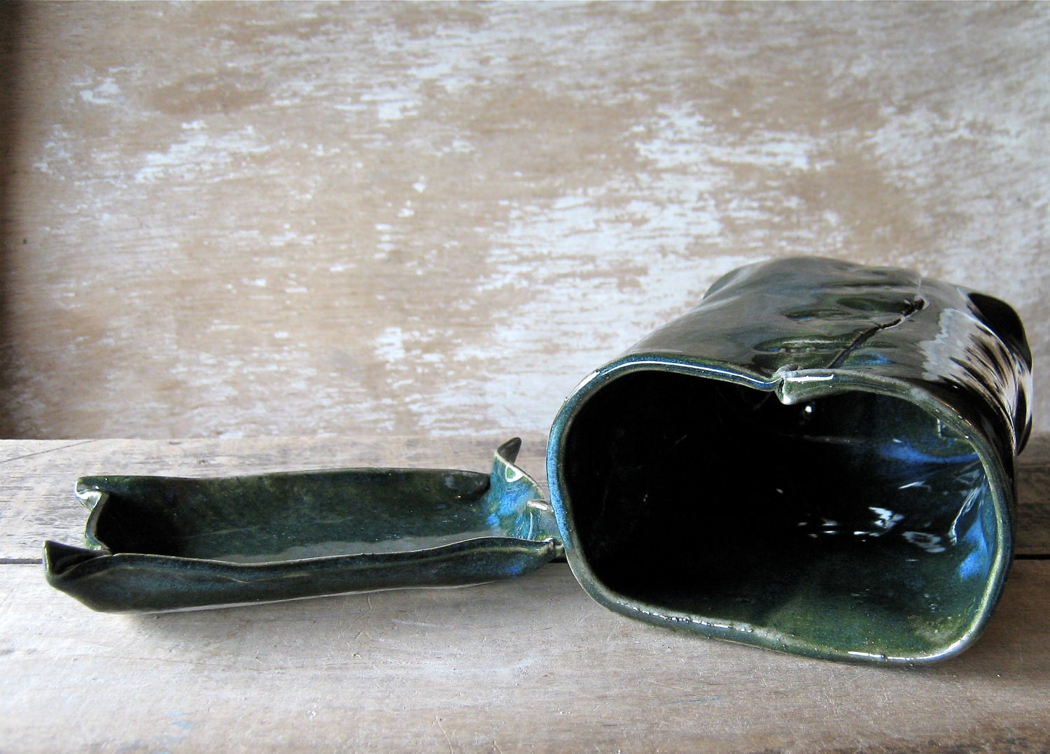 Windowsill Planter Deep Stoneware Bag in Blue Green