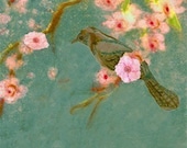 Bird, Cherry Blossoms Print - Modern Asian Art -Woodblock Prints