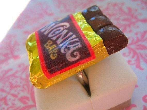 Willy Wonka Golden Ticket Chocolate Bar Ring SALE