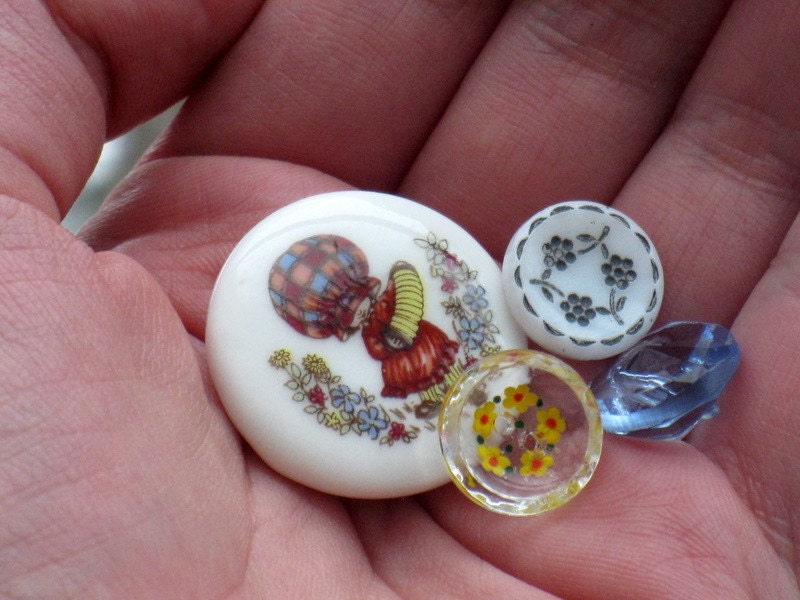 Reserved for Brittany - One Big Porcelain Holly Hobbie Style Button For Sewing / Crafting (other buttons pictured not included)