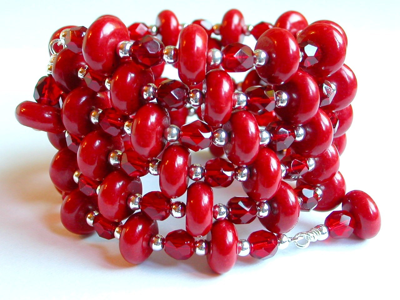 Red Coil Bracelet Red Wrap Bracelet 5 Strand Bracelet