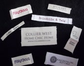 100 White or Natural Twill Cotton Printed Clothing Labels -  Sewing Tags - ONE Color Imprint - .5 - 1" width