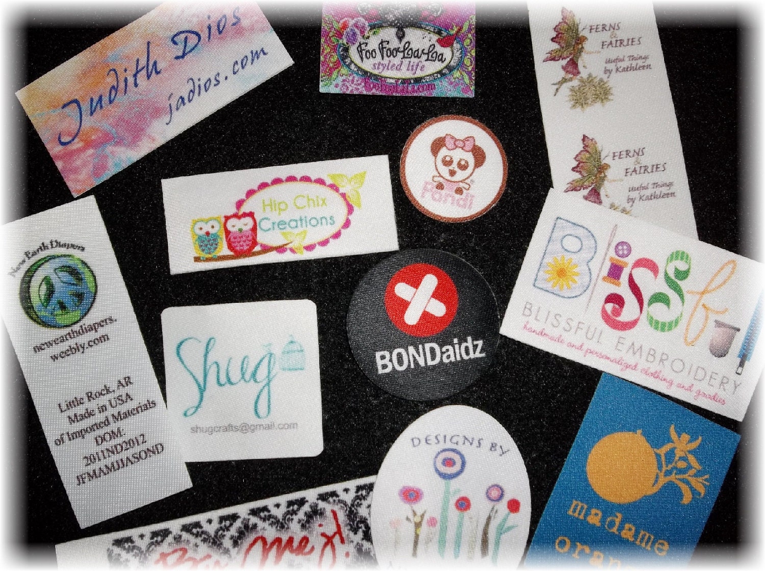 100 SEW ON Custom Digitally Printed White Poly Clothing Labels - Sewing tags - Unlimited Colors - No Fray and No Fade - FREE Die Cutting