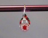 Knitting Stitch Marker - Red Millefiori Increase Decrease Row Marker With Storage Tin - US 8 and Smaller - Item No. 666
