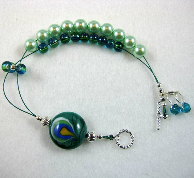 Peacock - Combination Stitch Marker Holder and Abacus Row Counter Bracelet - Item No. 821