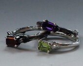 Ready to ship, sterling and semiprecious solitaire rings