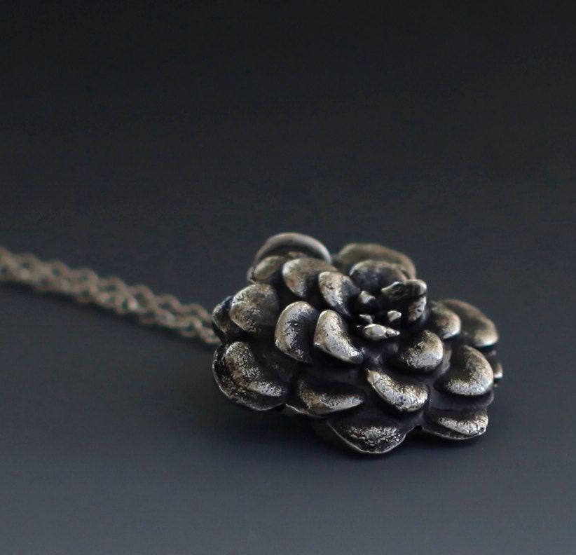 Camellia pendant, sterling silver flower necklace