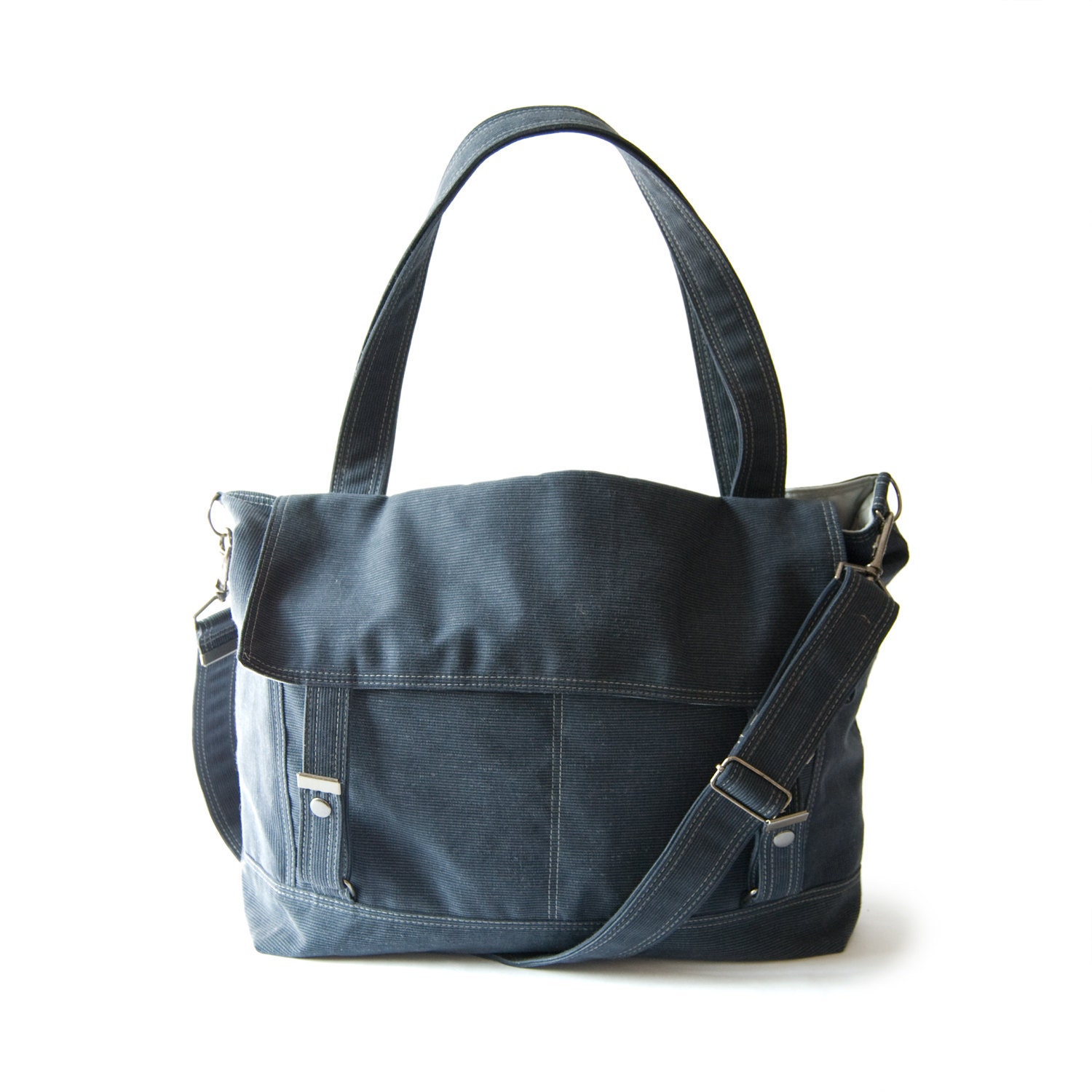 The Letter Bag - in navy and steam - with an adjustable strap