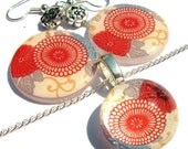 Glass Pendant for Necklace Charm. Red Asian Art Pendant: Autumn in Japan