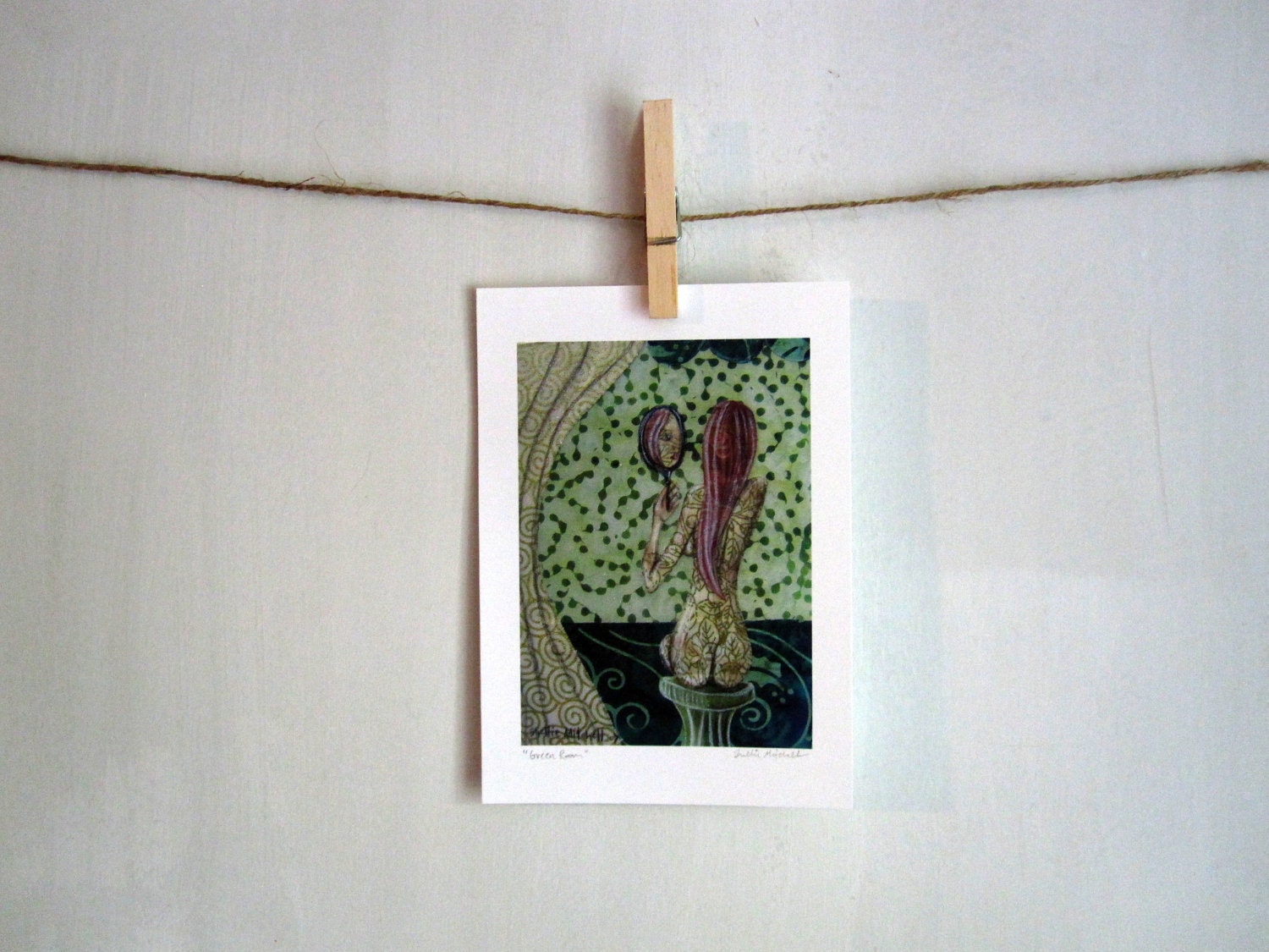 Green Room, woman nude,  Archival Reproduction Print 5 x 7