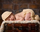 Little Baby Boy's Brimmed Hat, Diaper Wrap, and Booties for Newborn Photography