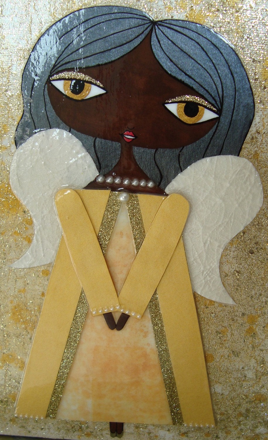 12 x 12 inch Mixed Media Original Painting - Golden Angel