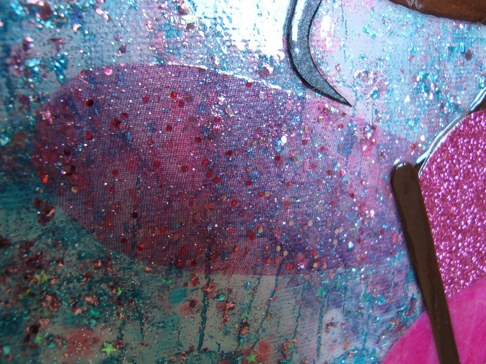 11 x 14 inch Mixed Media Original Painting - Magenta Love Fairy
