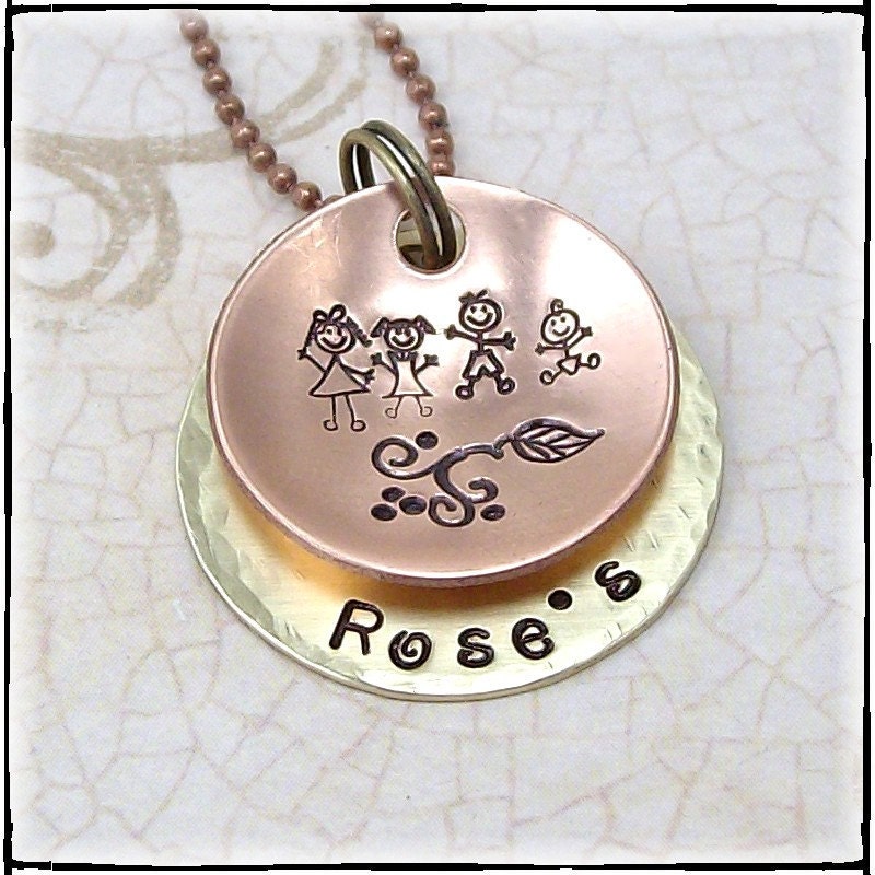 My Babies Stick Figure Personalized Hand Stamped Necklace