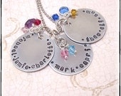 Personalized Necklace with Three Bright Aluminum Discs -Names and Birthstones - For Mom or Grandmother