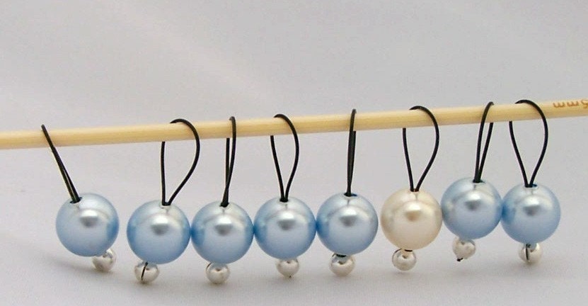 Knitting Stitch Markers Snag Free Small Loop SnagFree Light Blue and White Set of 8 for Socks and Lace