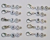 Removable Stitch Markers for Knitting or Crochet Numbered 10 to 100 Lobster Claw