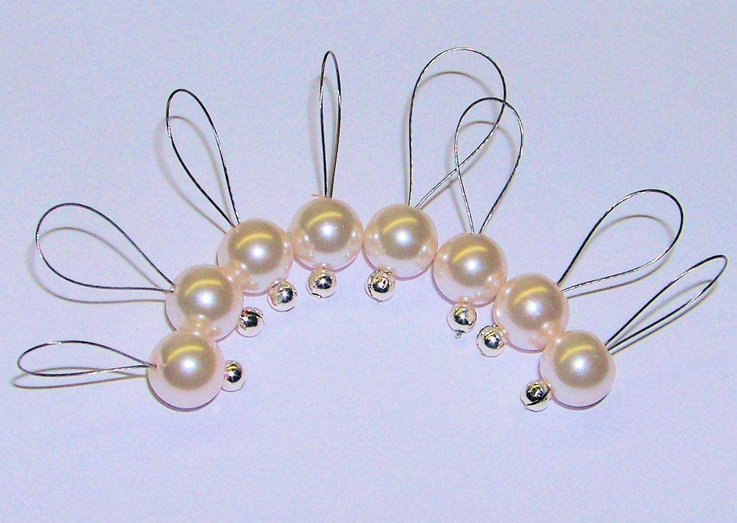 Stitch Markers, Knitting SnagFree SUPER SALE Pink Pearl Set of 8 Medium Silver Loop