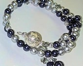 Purple and Silver Swarovski Pearl Row Counter Bracelet for Knitting and Crochet