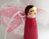 Hand Painted Love Boxes Red Glitter Angel Fairy Peg Doll Wood