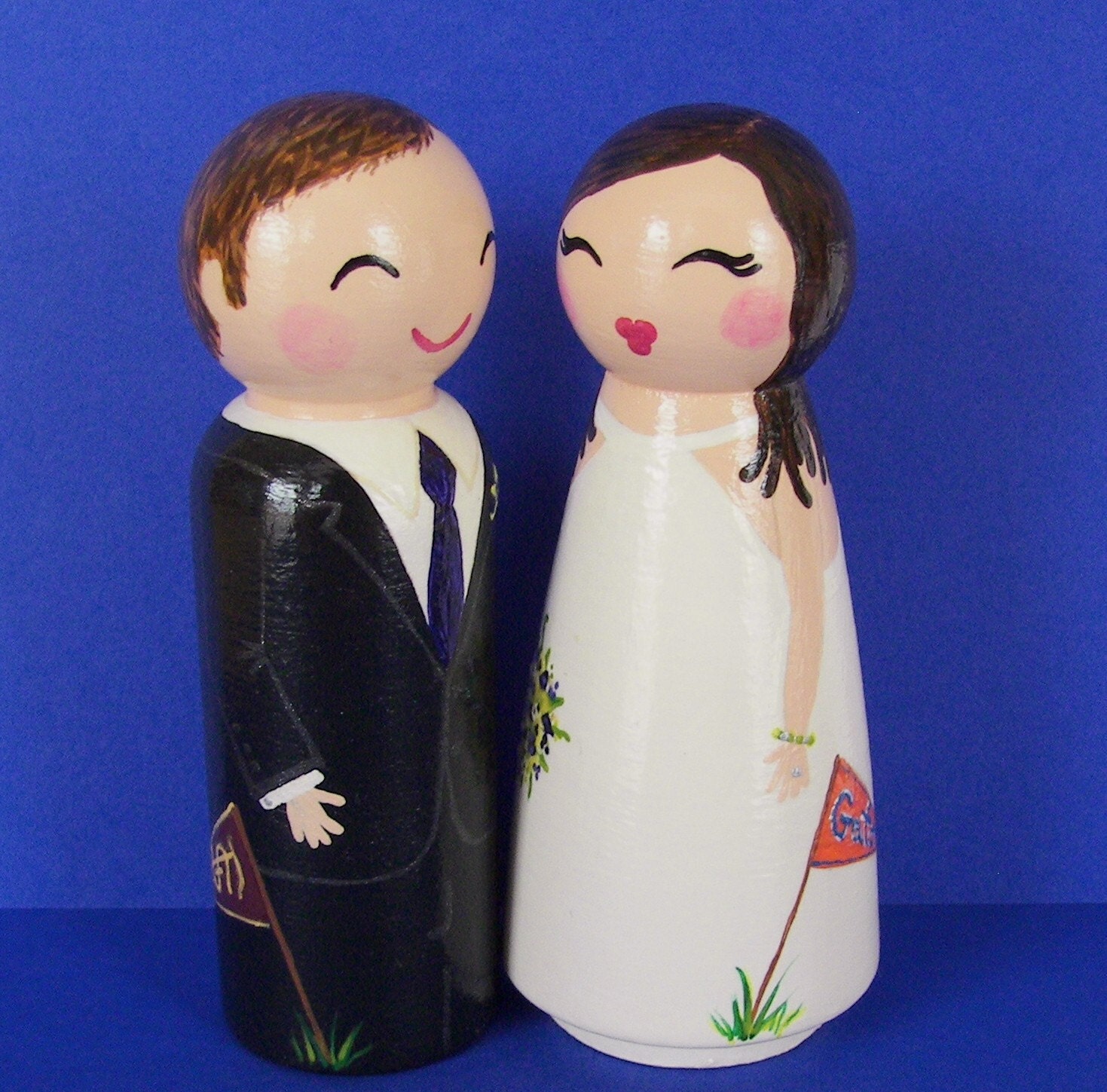 Hand Painted Love Boxes Custom Wedding Bride Groom Cake Go Gators Florida State Topper Doll Wood