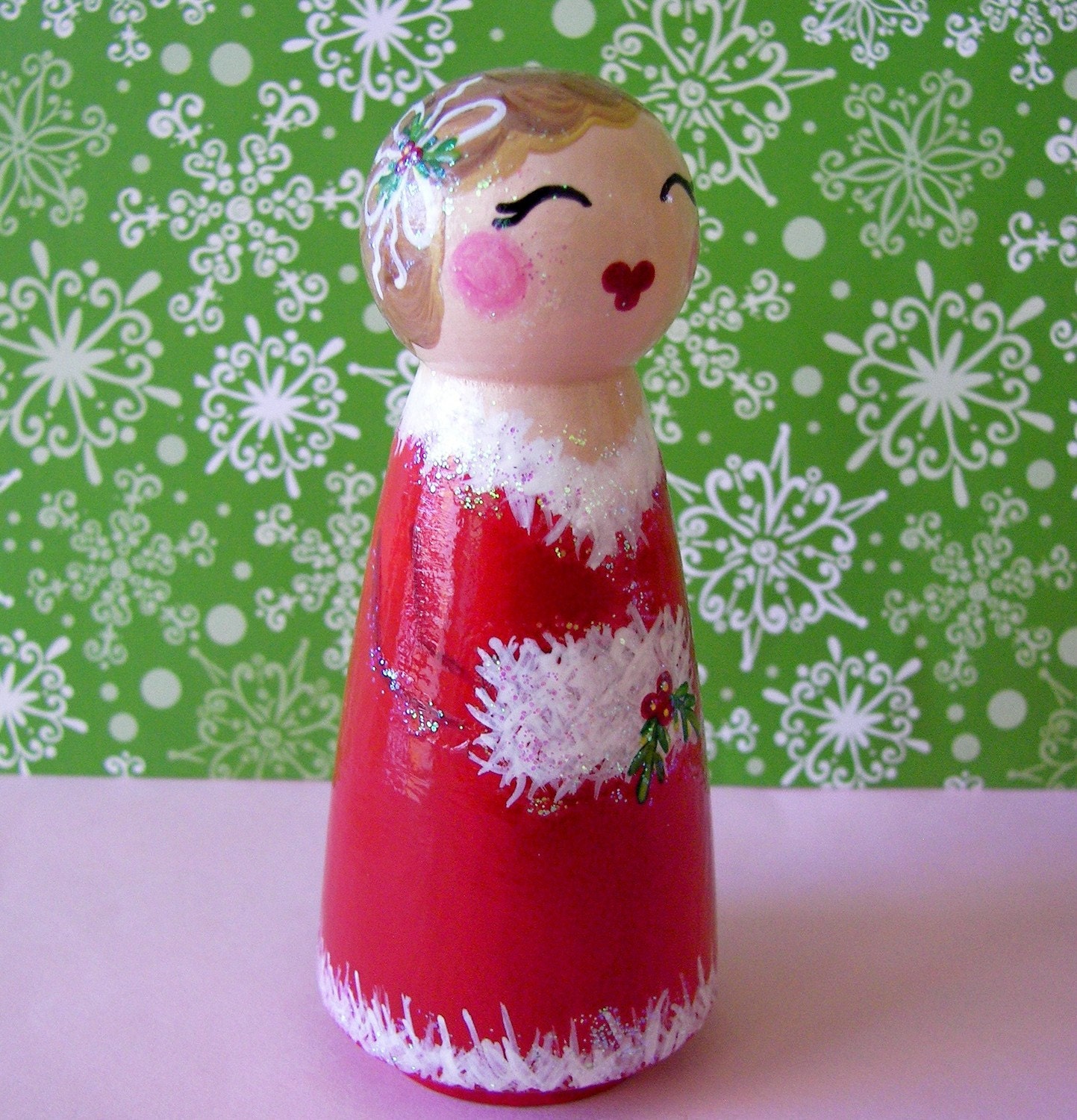 Hand Painted Love Boxes Belle Christmas Caroler Peg Doll Wood
