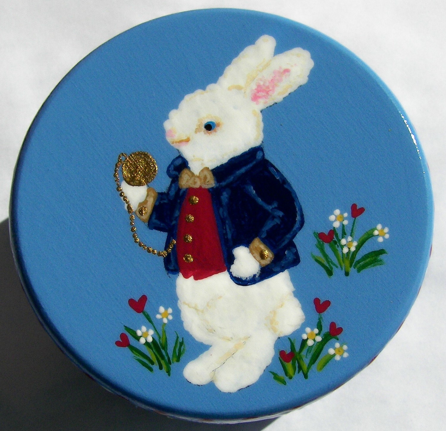 Hand Painted Love Boxes White Rabbit Box Blue Wood