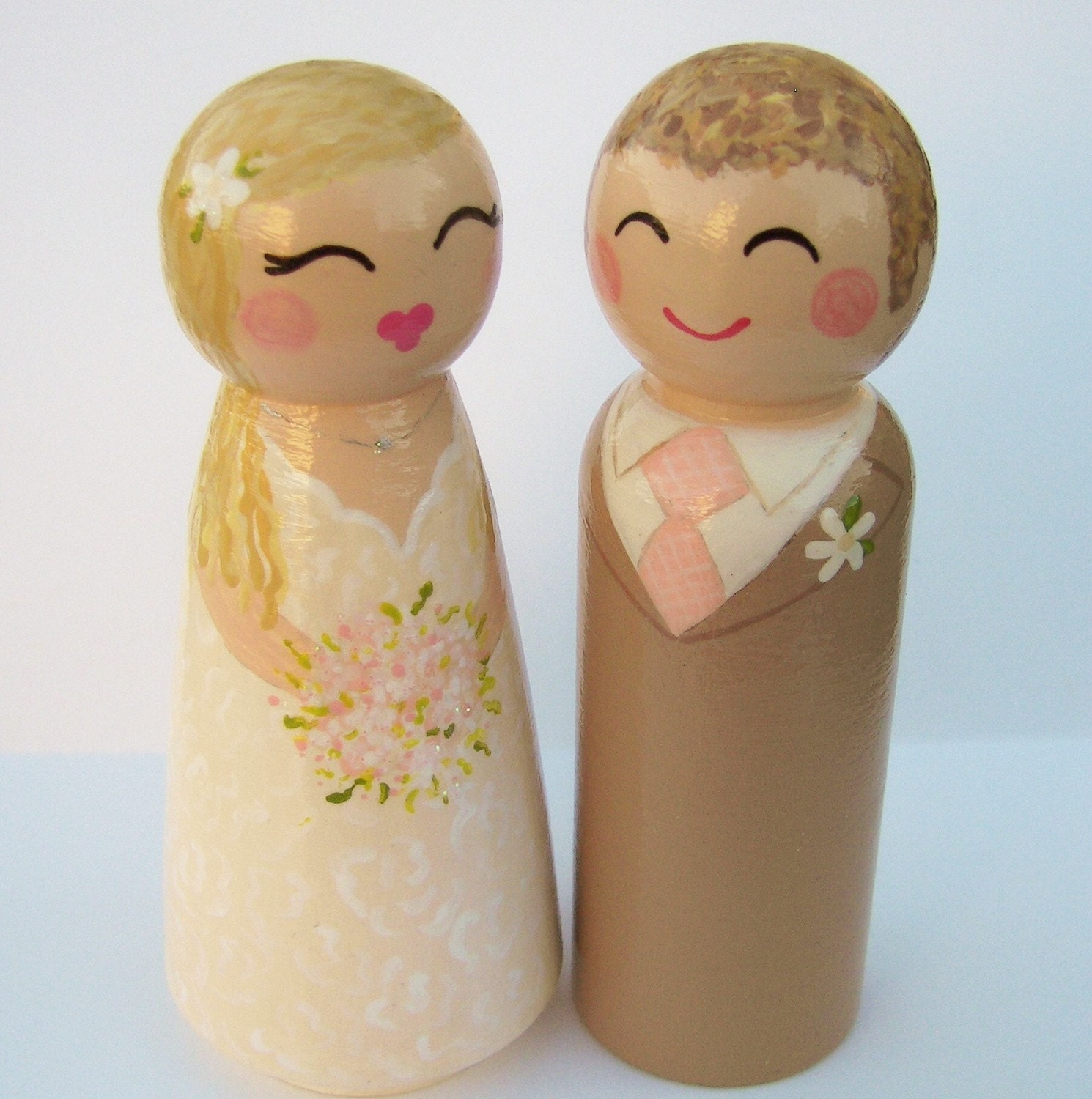 Hand Painted Love Boxes Custom Wedding Bride and Groom Cake Topper Doll Wood