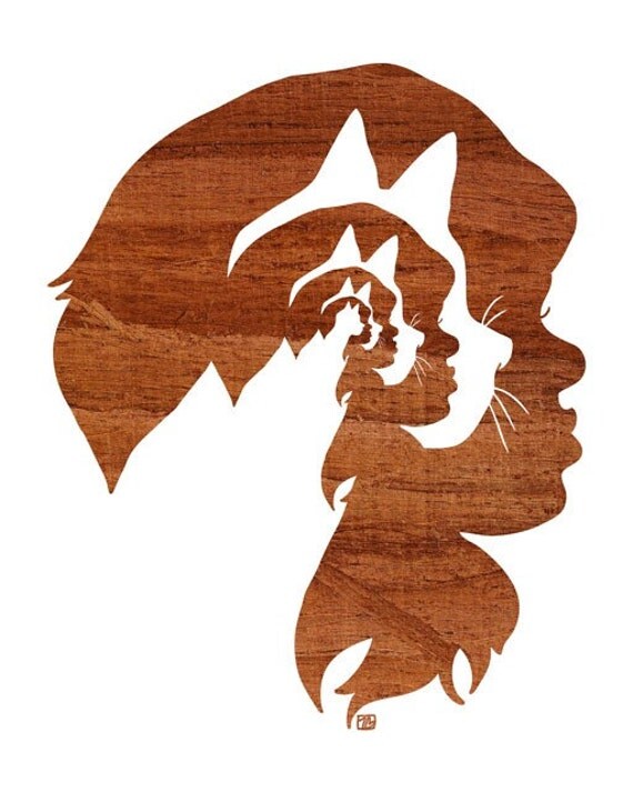 Cat Lady (Wood Silhouette Portrait), 8X10 Art Print