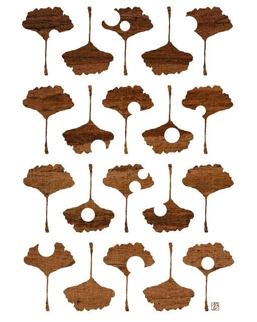 Ginkgo Leaf Dot Pattern (Wood Silhouette), 8X10 Art Print
