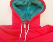 My (Big) Monster Hoodie - Pink and aqua - Adult Unisex Medium - monster hoodie, horned sweatshirt, adult jacket