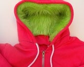 My (Big) Monster Hoodie - Pink and lime - Adult Unisex XLarge - monster hoodie, horned sweatshirt, adult jacket